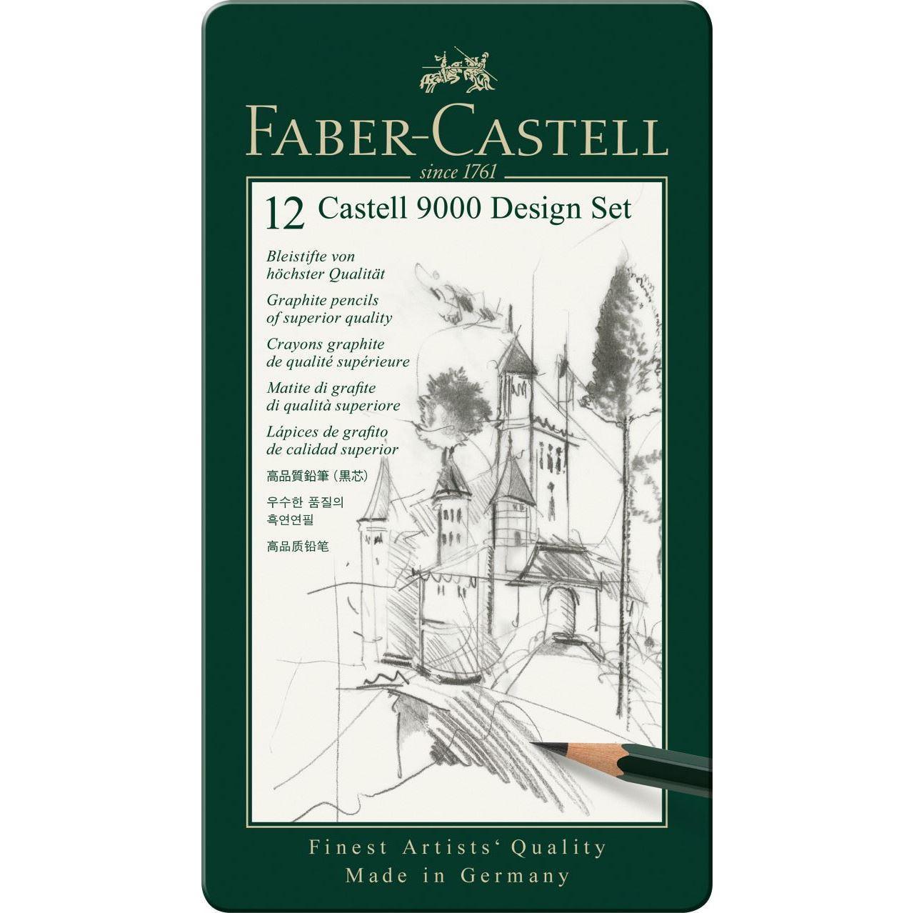 Skisset: Pennset + Skissblock A4, Faber-Castell Castell 9000 5B-5H