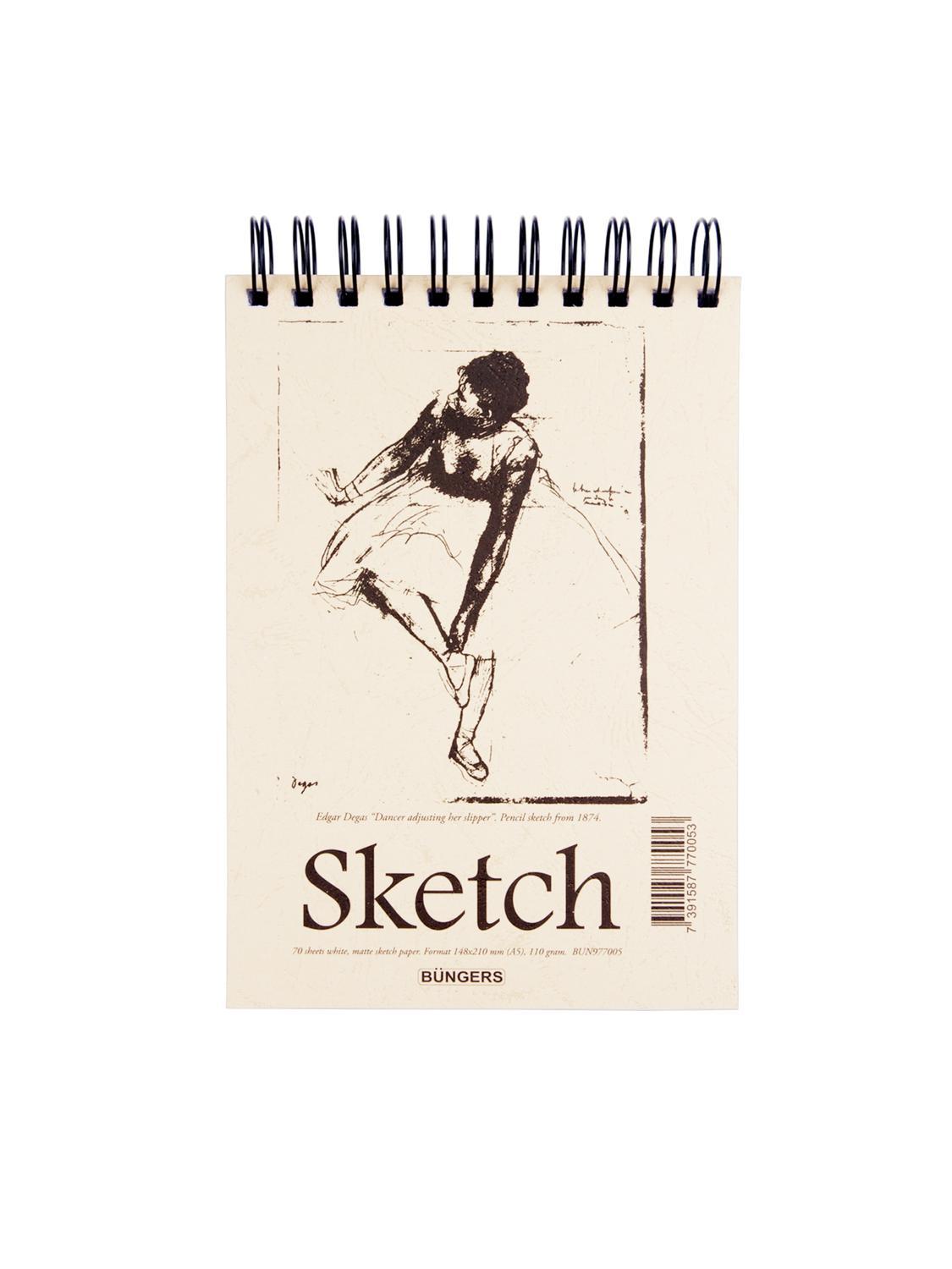 Skisset: Skissblock spiral A5 110g, 70 blad + Pennset Faber-Castell Graphite Sketch Set Goldfaber