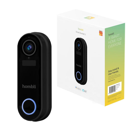 Smart dörrklocka med kamera, WiFi, Hombli Smart Doorbell 2, batteridriven, Svart