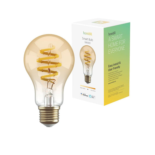 Smart lampa, WiFi, Hombli Smart Bulb Amber A60, E27, LED, CCT, 5,5W, Dimbar, Retro Filament, med retrofilament