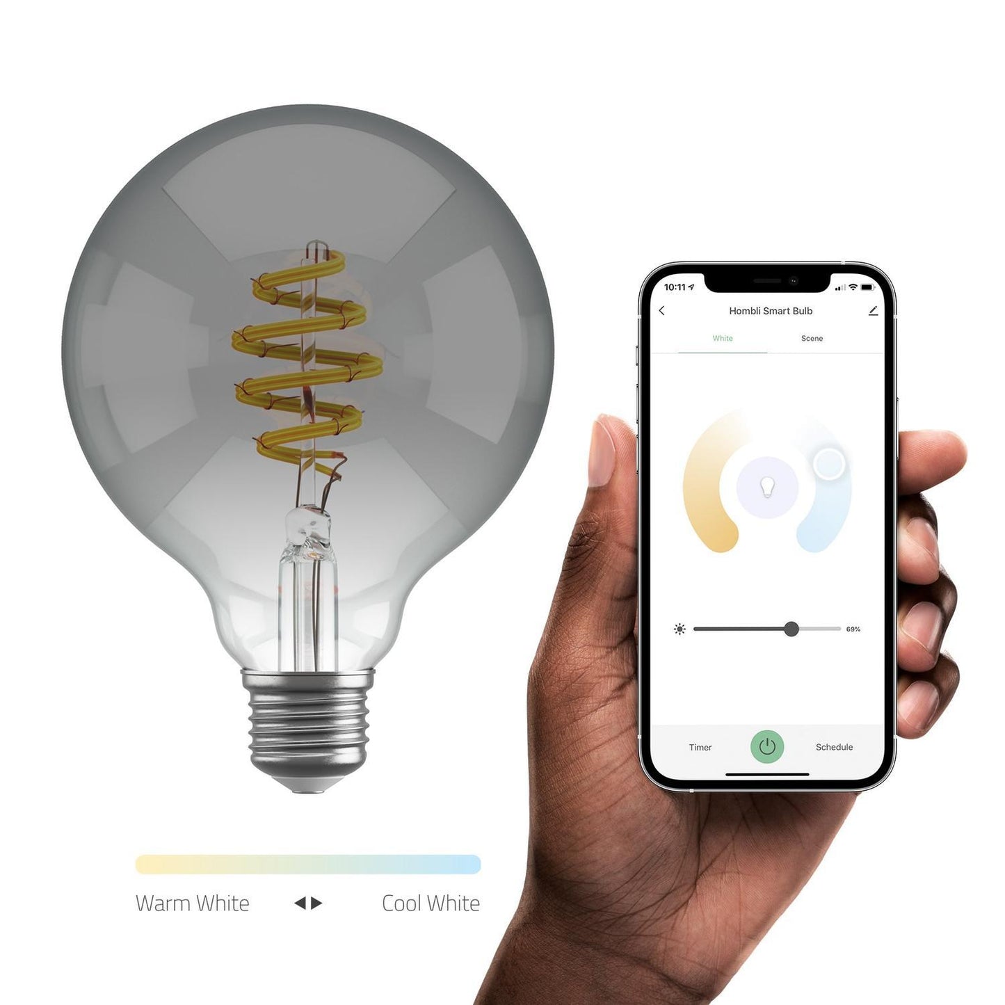 Smart lampa, WiFi, Hombli Smart Bulb Smokey G95, E27, LED, CCT, 5,5W, Dimbar, Retro Filament, med retrofilament