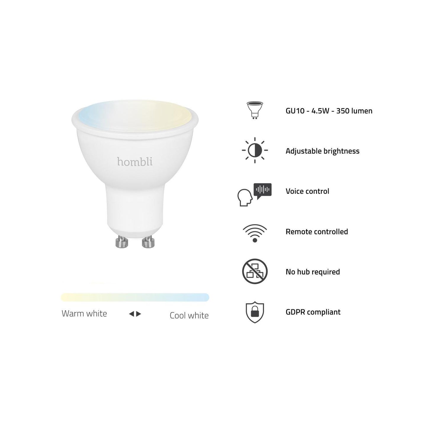 Smart lampa, WiFi, Hombli Smart Spot GU10, LED, CCT, 4,5W, Dimbar