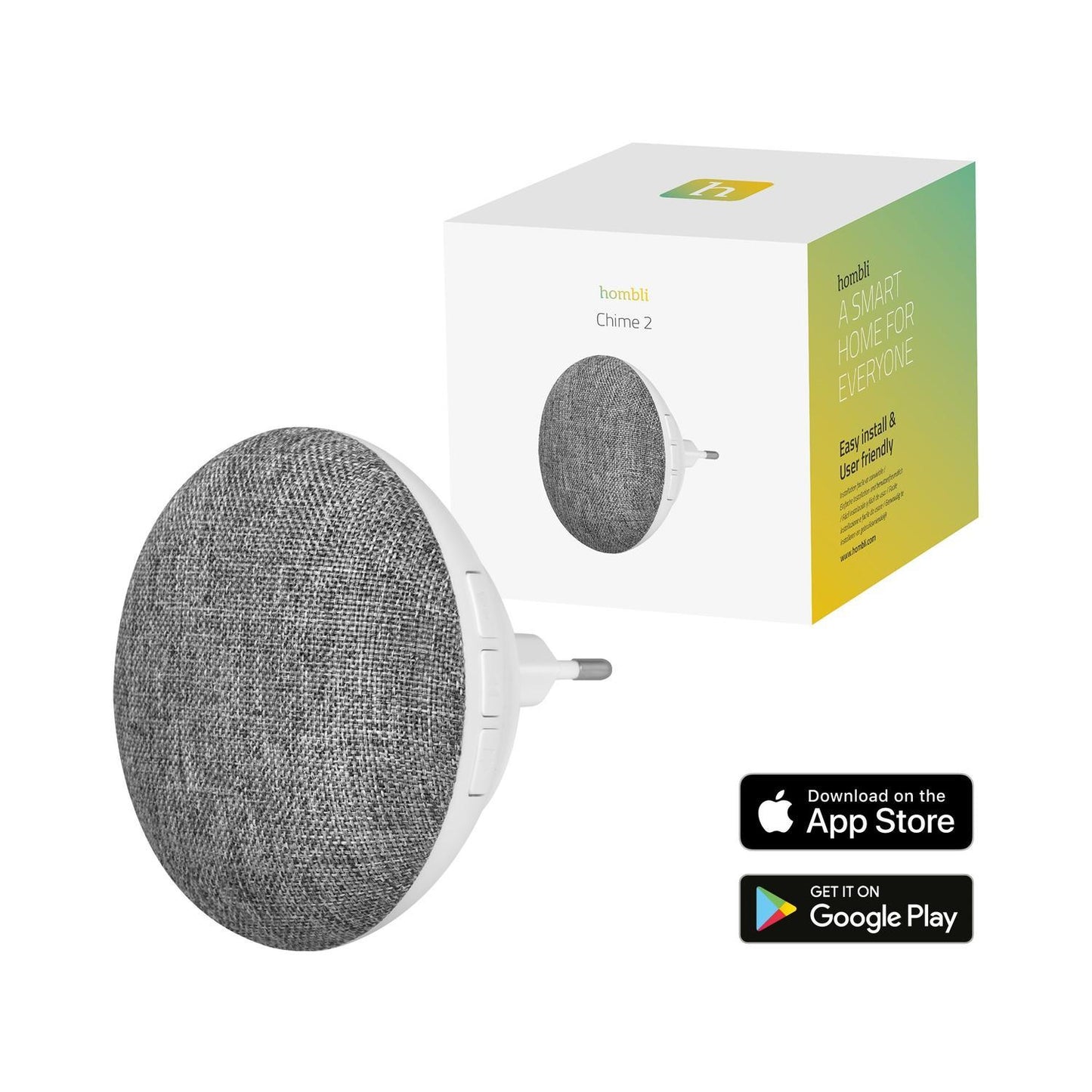 Smart ringklocka till dörrklocka, WiFi, Hombli Doorbell Chime 2 (EU), Grå/Vit