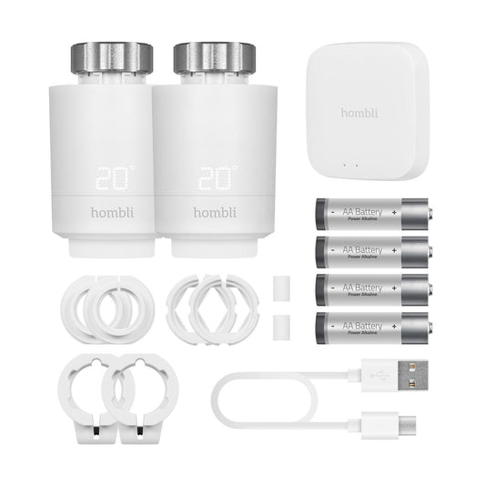 Startpaket: Radiatortermostat/Elementtermostat, WiFi, Hombli Smart Radiator Thermostat Start Kit (2 + Bluetooth Bridge), Vit