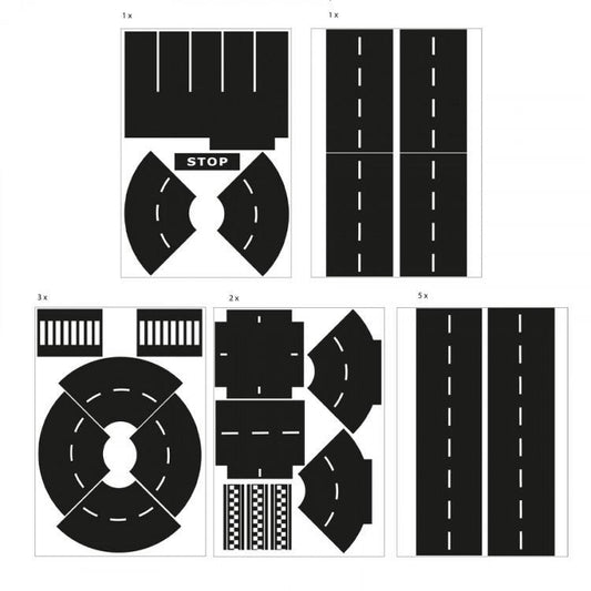 Stickers/Klistermärken, Väg: kurvor & korsningar, 12 ark x 10 olika former/fp (50 etiketter)