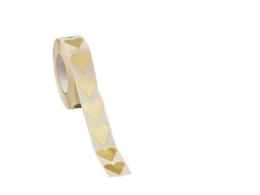 Stickers/Klistermärken på rulle, Hjärtan, Guld, 20x23mm, 1000 etiketter/rulle