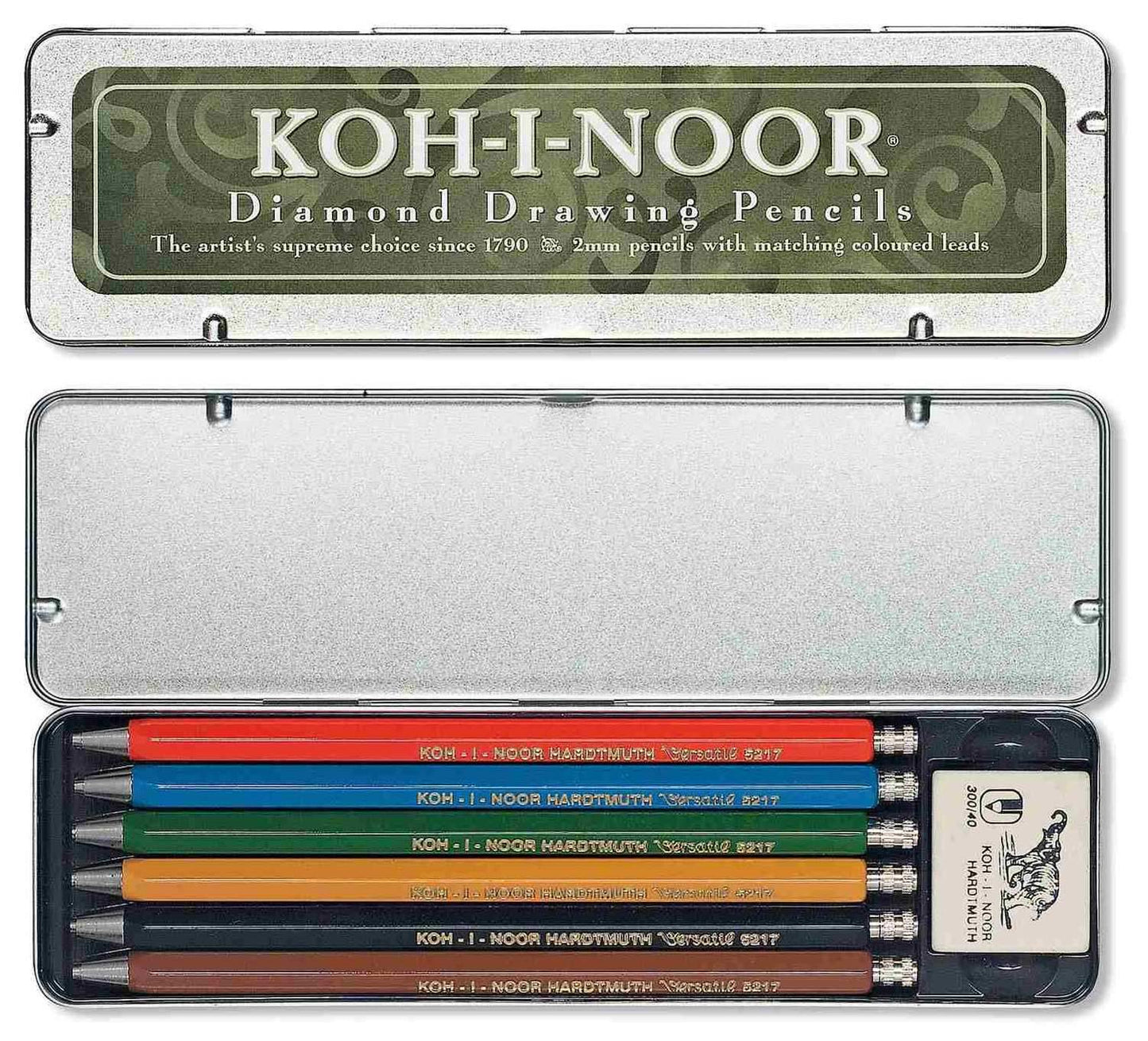 Stifthållare/Tryckpenna Koh-I-Noor Versatil 5217 (5217P) 2,0mm, 6 färger/fp + radergummi