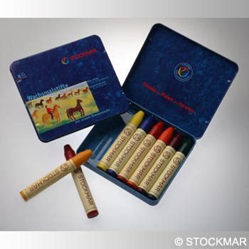 Stiftkrita/Vaxkrita Stockmar plåtask med 8 kritor/ask, Waldorf/standard-mix  (ej svart)