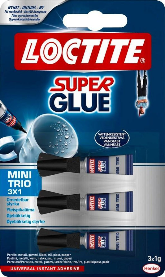 Superlim/Snabblim, universallim, Loctite Super Glue Mini Dose Trio, 3 x 1 gram
