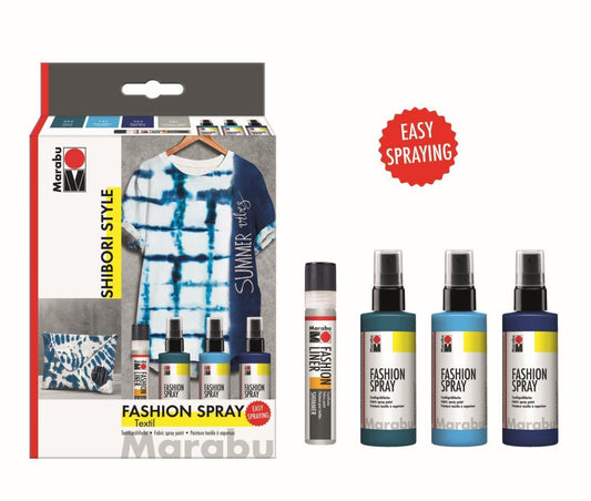 Textilsprayfärg-set: Textilfärg, sprayflaska Marabu Fashion Spray Set "Shibori", 3 x 100ml + 1 x 25ml/fp