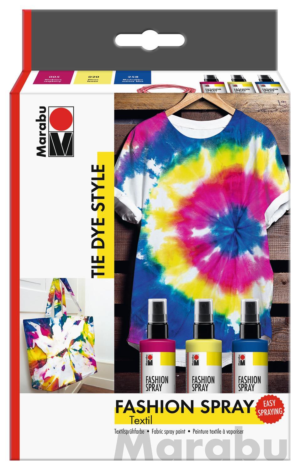 Textilsprayfärg-set: Textilfärg, sprayflaska Marabu Fashion Spray Set "Tie Dye", 3 x 100ml/fp