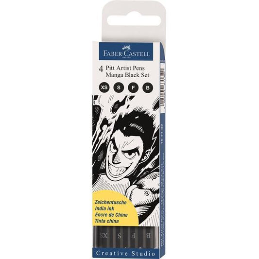 Tuschpennor/Ritpennor Faber-Castell PITT artist pen Manga Black set, 4 pennor/fp
