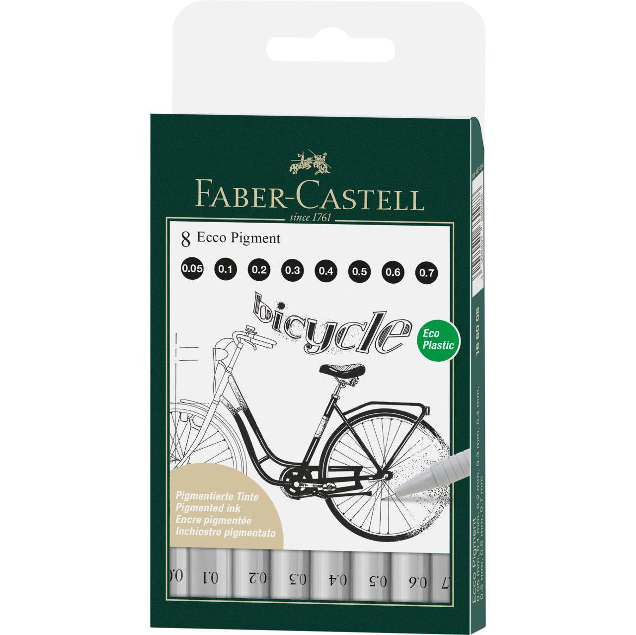 Tuschritpennor ECCO-PIGMENT Faber-Castell, Svart, 8 pennor/fp