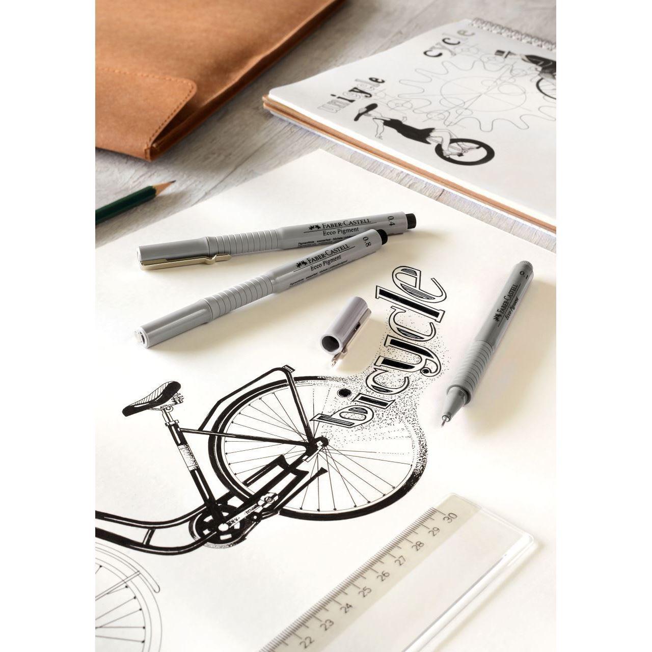 Tuschritpennor ECCO-PIGMENT Faber-Castell, Svart, 8 pennor/fp
