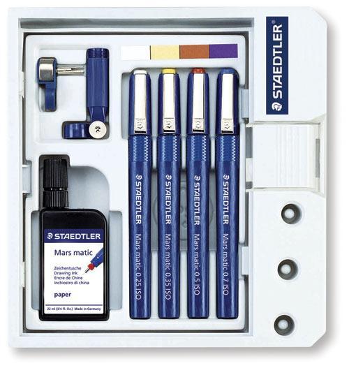 Tuschritpennor Staedtler Mars Matic 700 set 0,25mm, 0,35mm, 0,5mm & 0,7mm (700 S4 M), 4 pennor/fp