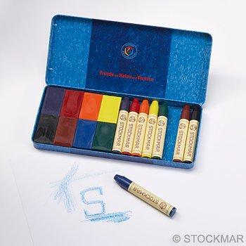 Vaxkritor Stockmar bivax, plåtask med 8 st stiftkritor & 8 st blockkritor