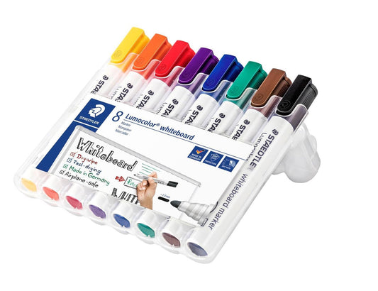 Whiteboardpennor Staedtler Lumocolor (351 WP8) rund/konisk, 2mm, 8 färger/fp